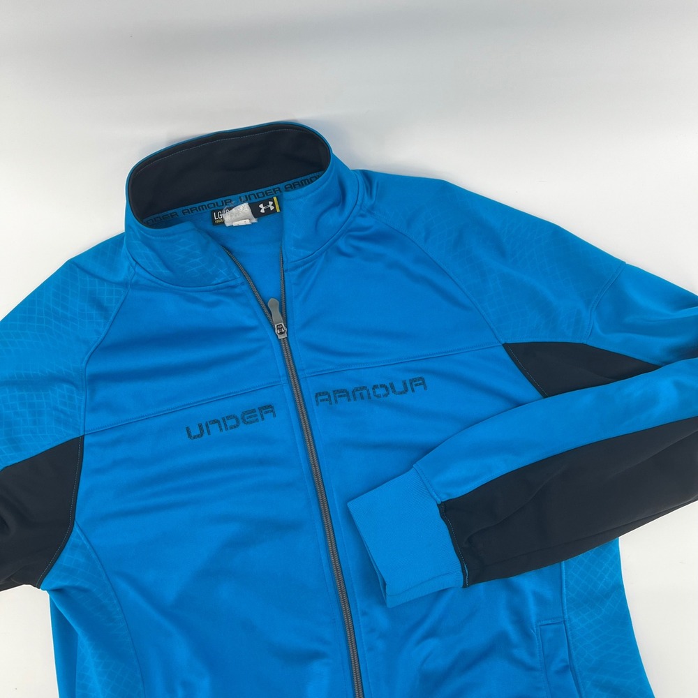 Under Armour Mens Blue Black Full Zip Track Jacket Loose Fit 1240533 Size Large